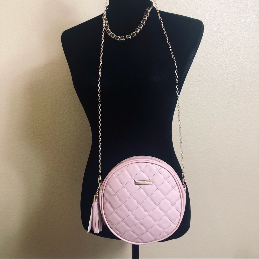 Pink blush faux leather quilted Canteen Bag